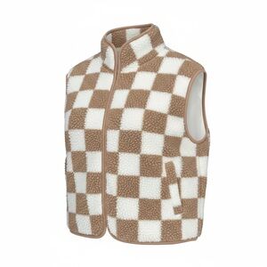 Plaid Fleece Vest in Brown and White